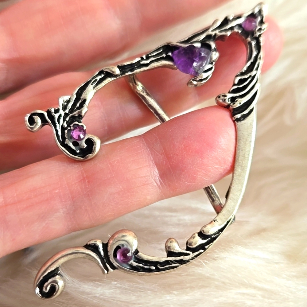 🧝‍♀️ Gorgeous Pair of New Silver Elf Elven Ear Cuffs Earrings w/Amethysts🧝‍♀️
